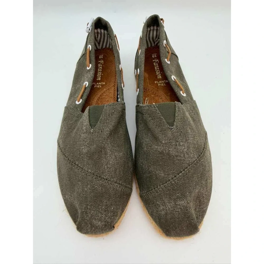 Slip-On Canvas Espadrille Shoes Lightweight Flat Women - Khaki - Size‎ 39 US 8.5